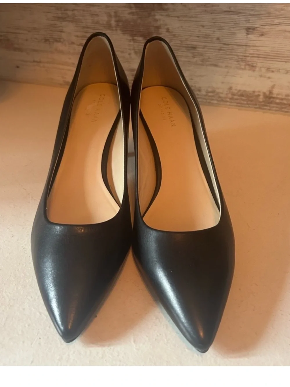 Cole Haan Black Pointed-Toe Kitten Heel Pumps